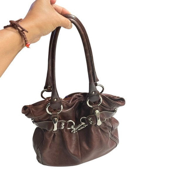 Leather Purse B.MAKOWSKY Raisin Brown Belted Clip Shoulder Bag - Picture 12 of 16